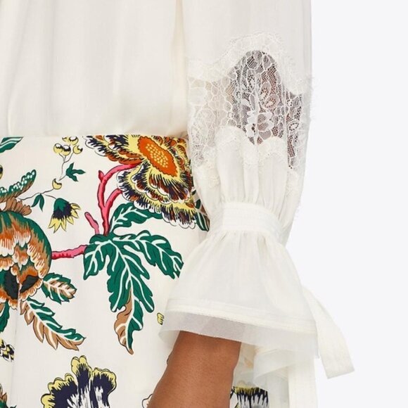 TORY BURCH 100% SILK WILLOW BLOUSE Ivory Top Lace - Picture 4 of 11